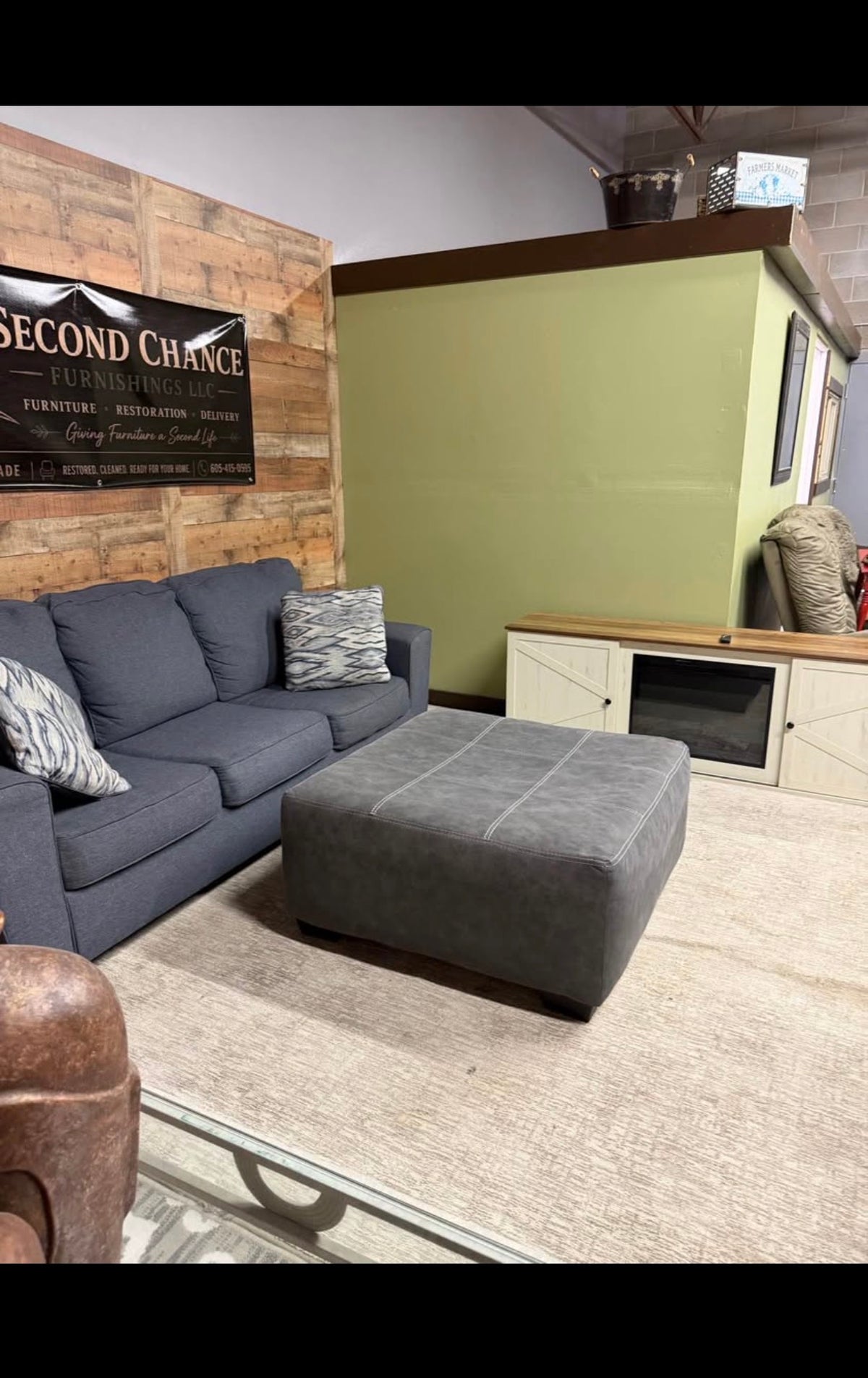 🛋️ Blue Sofa + Oversized Ottoman