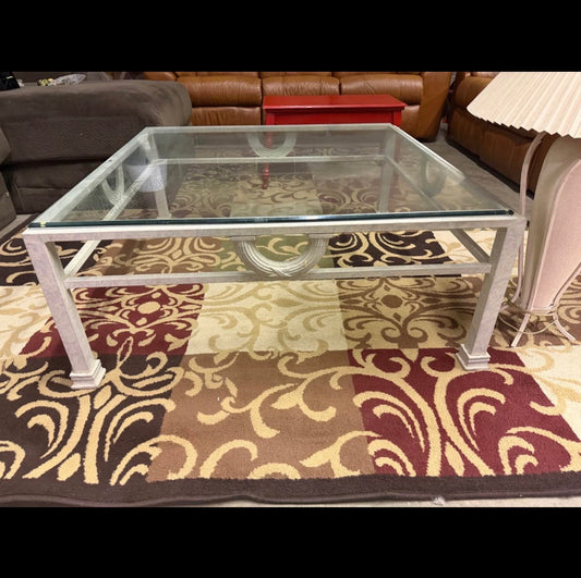 Glass-Top Metal Coffee Table — $125