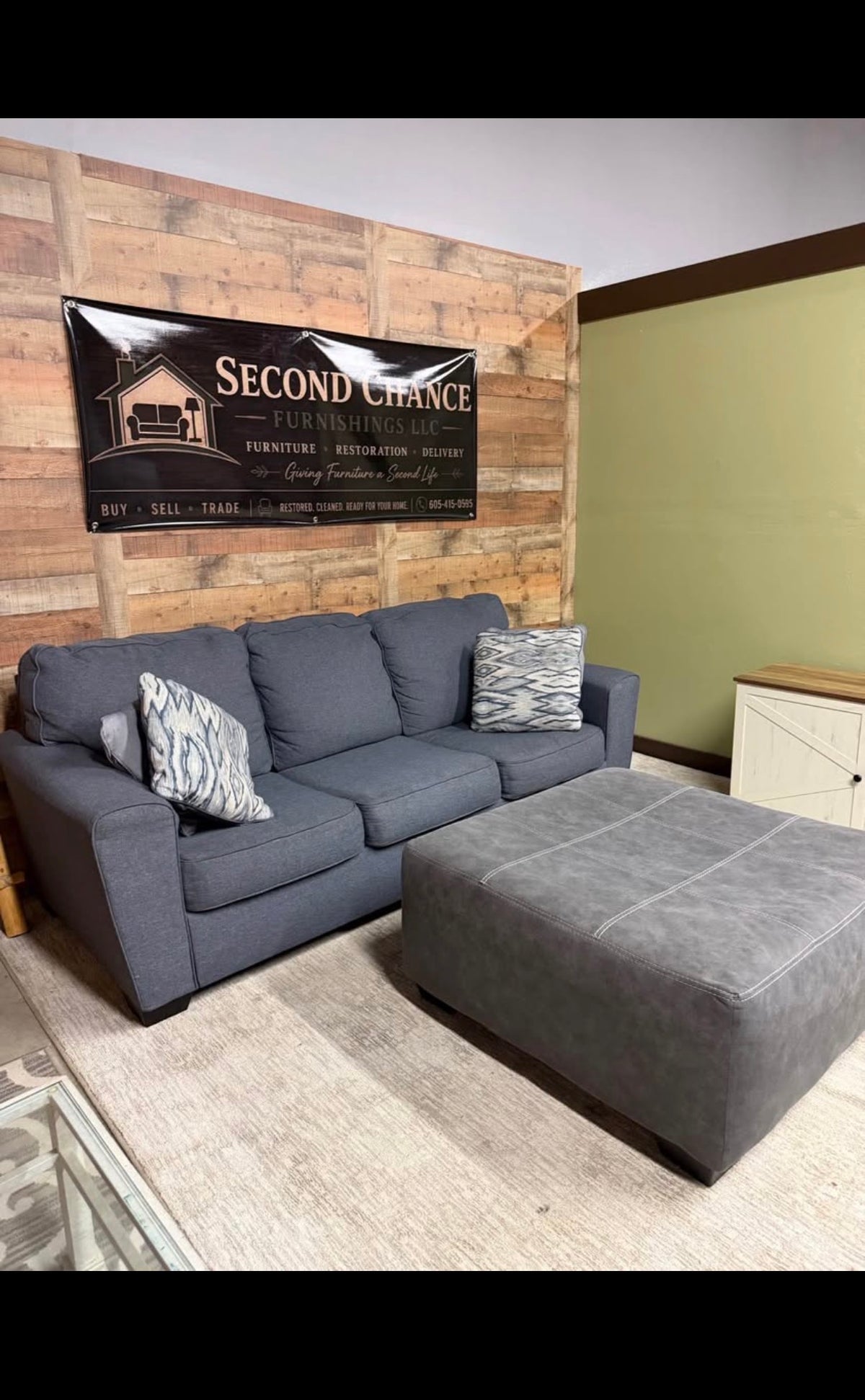 🛋️ Blue Sofa + Oversized Ottoman