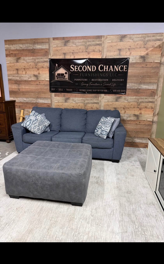 🛋️ Blue Sofa + Oversized Ottoman